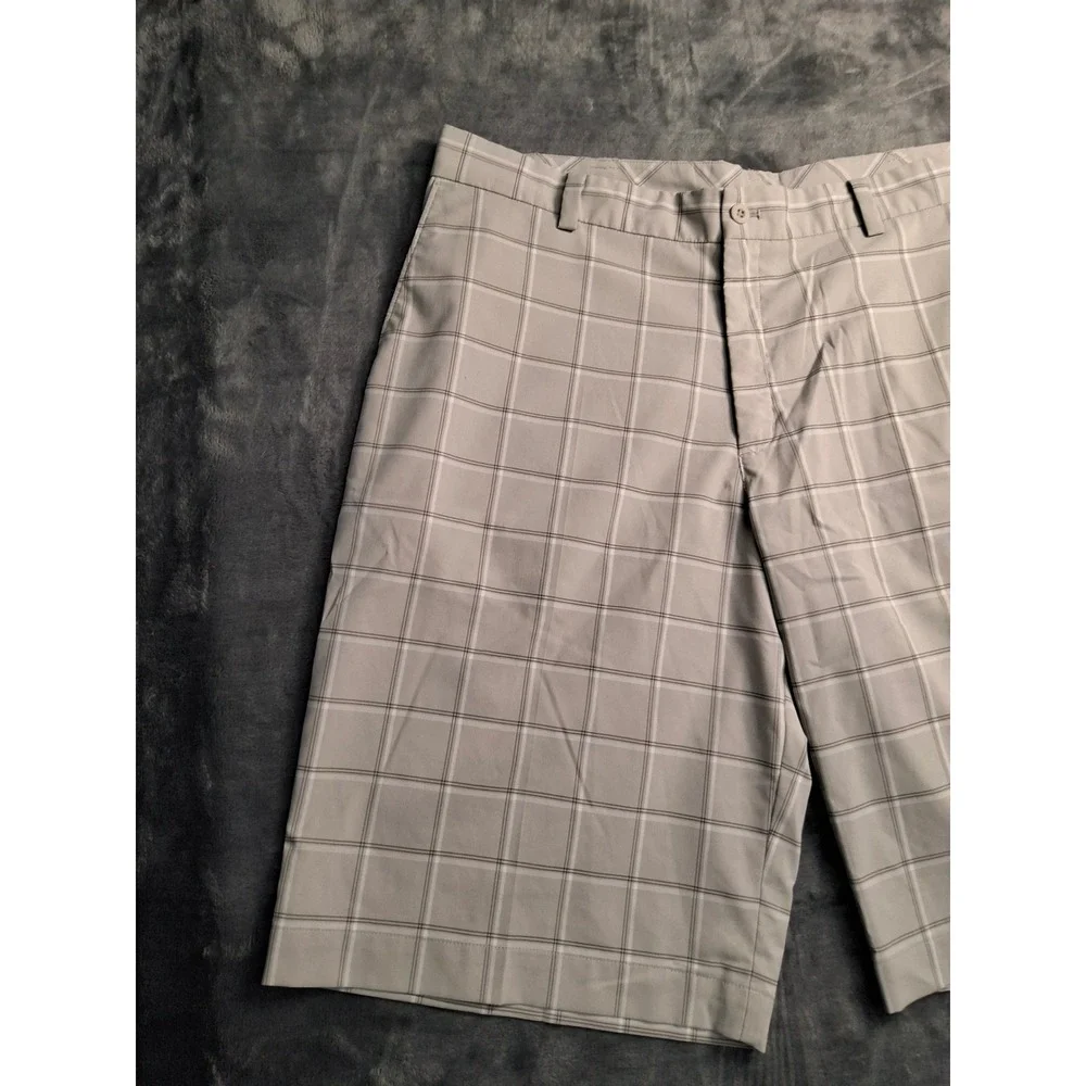 Nike Golf Dri-FIT Mens Grey Plaid Flat Front Performance Shorts‎ Size 36